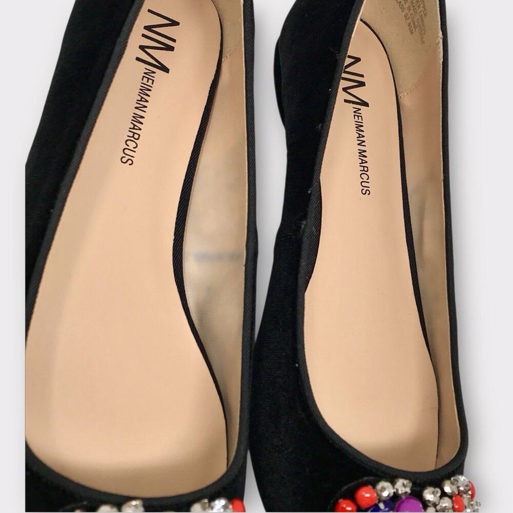Neiman Marcus NWT Black Velvet Beaded Embellished Flats Multi-Color Sz 8.5M - Picture 10 of 11